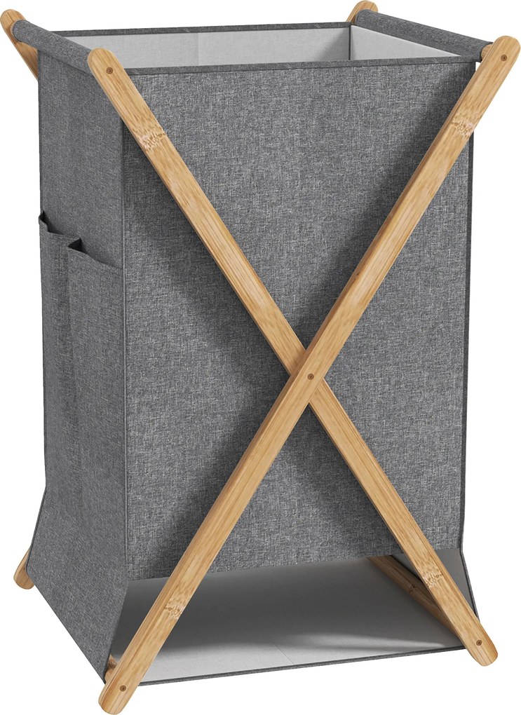 HOMCOM Coș Pliabil pentru Rufe 55L din Material Textil și Cadru din Bambus pentru Cameră și Spălătorie, 41x41x64 cm, Gri | Aosom Romania