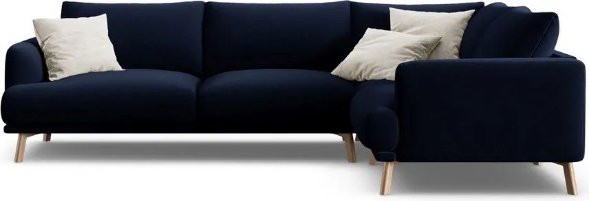 Colțar albastru închis cu tapițerie din catifea (cu colț pe partea dreaptă/în formă de ”L”) Naomi – Micadoni