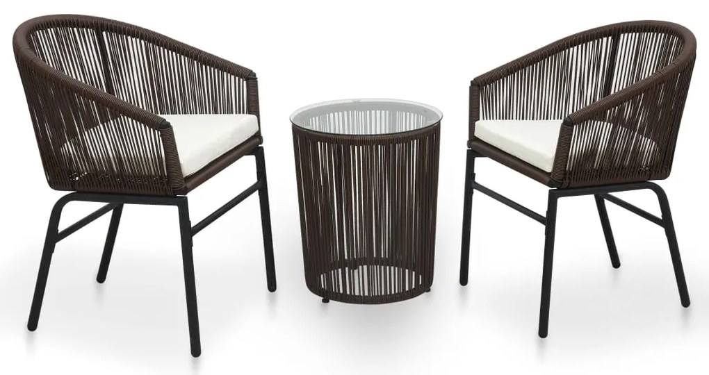 vidaXL Set mobilier de bistro cu perne, 3 piese, maro, ratan PE