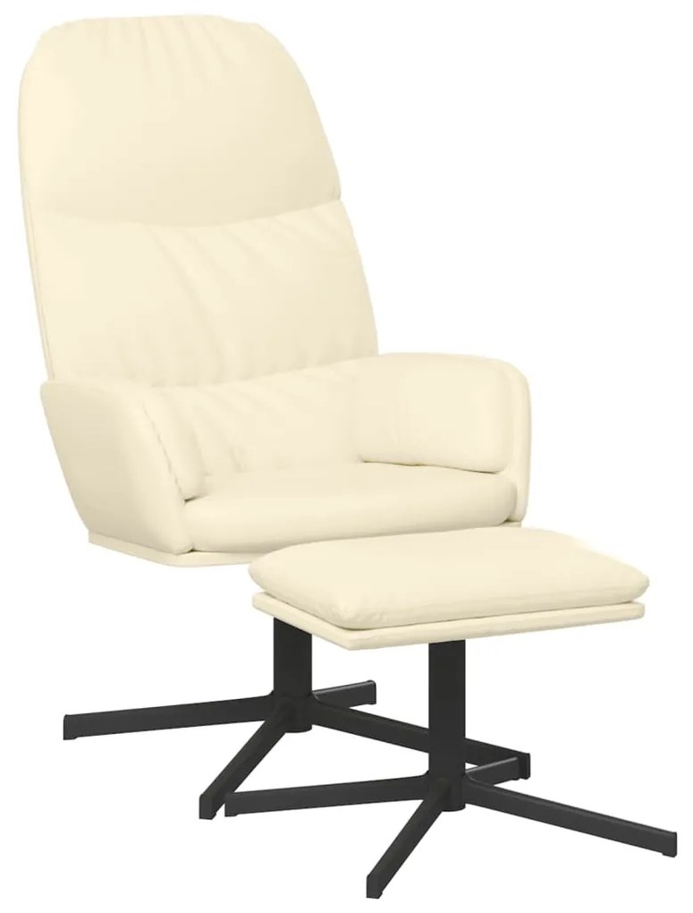 3097409 vidaXL Scaun de relaxare cu taburet, alb crem, imitație piele întoarsă