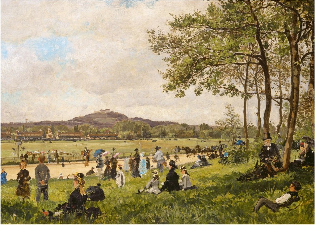 Tablou pe sticlă - French 19th Century, Race Course at Longchamps, reproducere (70x50 cm)