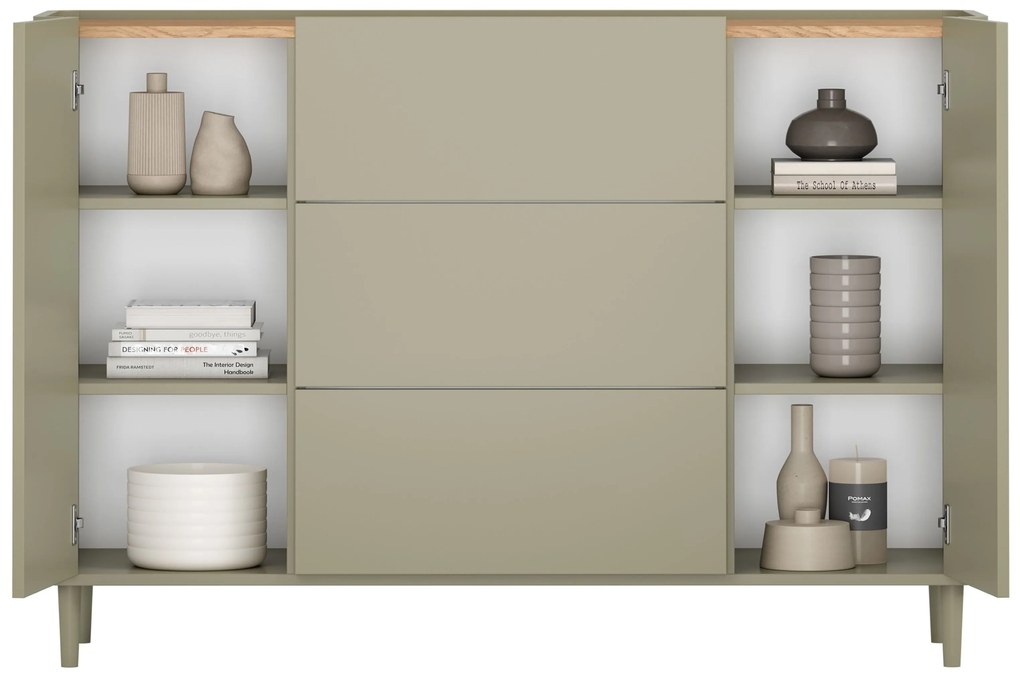 Comodă Elivo 150 cm cu sertare pe picioare - eucalipt / stejar baltic dune