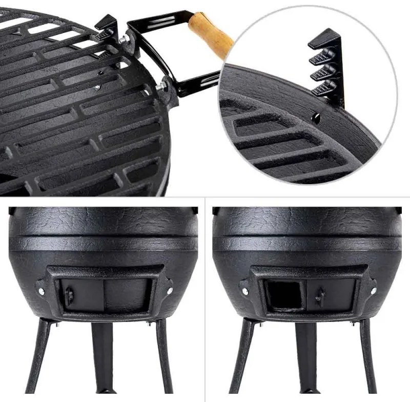 Gratar din fonta Muhler 1008592, Ø37 cm, Carbune, Reglabil, Control flux de aer, Negru