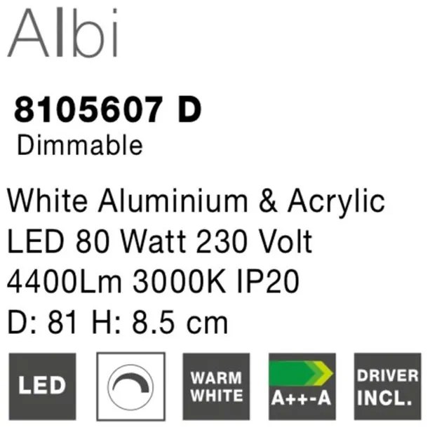 Lustra LED aplicata moderna design slim 81cm ALBI alba NVL-8105607 D