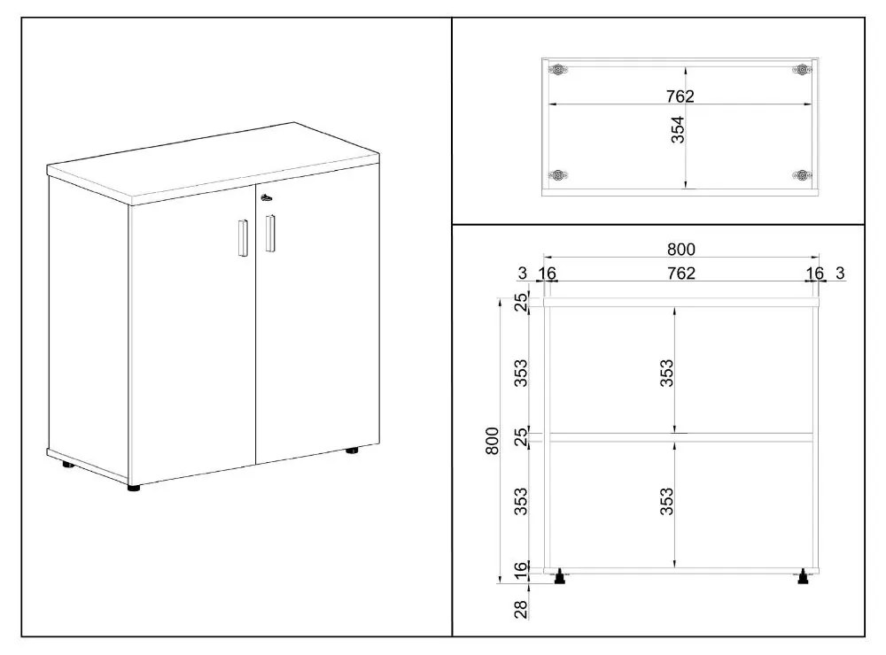 Dulap jos SimpleOffice 80 x 40 x 80 cm, cireș