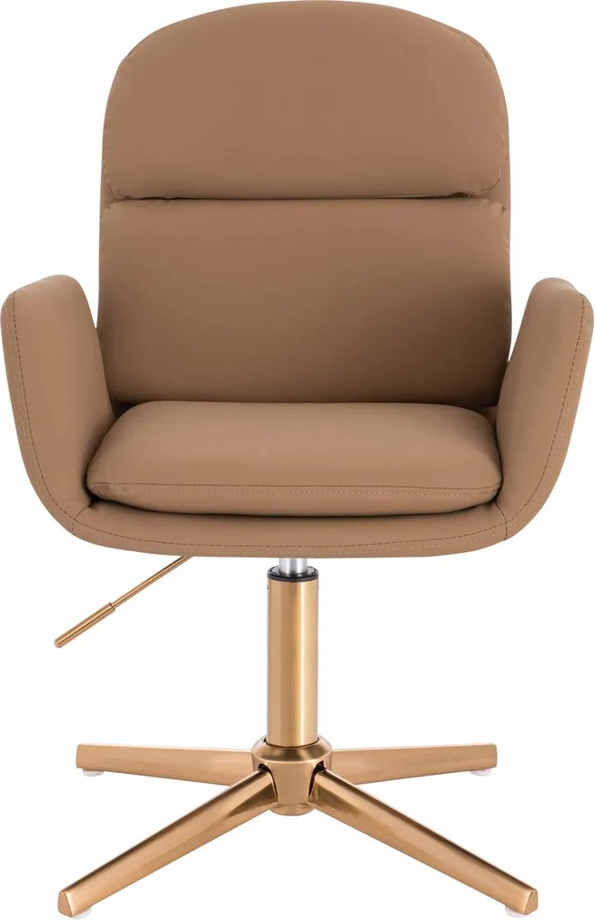 HR480CROSS Scaun Caramel Piele Ecologica Premium Soft cu Bază Aurie