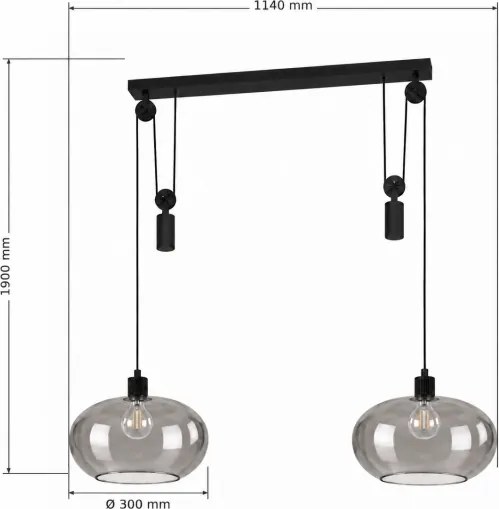 BRILAGI - lustră LED suspendată pe cablu RETRO GLASS 2xE27/40W/230V negru/gri fumuriu