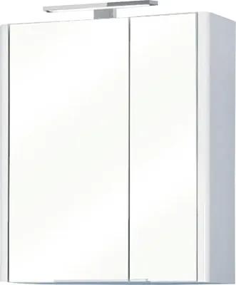 Dulap cu oglinda pelipal Triest, 2 usi, iluminare LED, 60x70 cm, alb lucios
