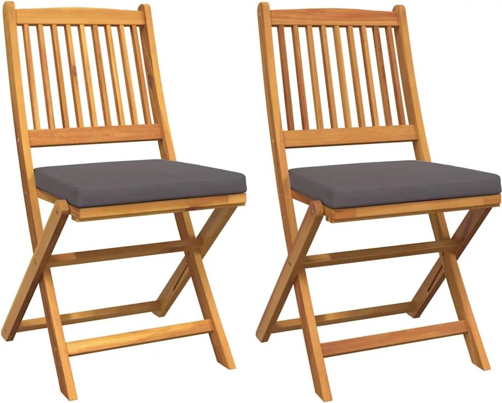 vidaXL Scaun pliant cu pernă 2 pcs Maro Lemn masiv de acacia