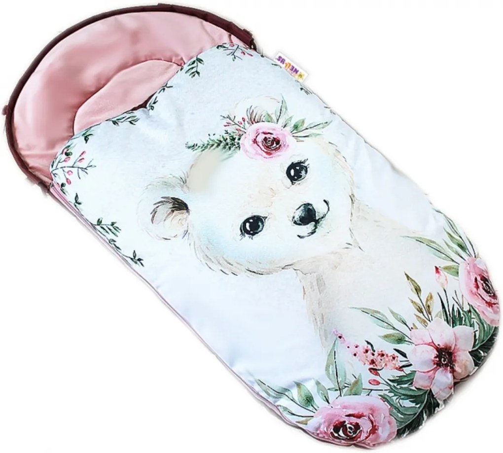 Sac de dormit pentru bebeluș Baby Nellys WINTER LUXURY, catifea, 105 x 55 cm - ursuleți /  roz