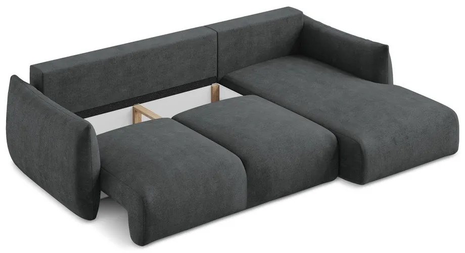 Colțar gri închis extensibil cu tapițerie din chenille (cu colț pe partea dreaptă/cu șezlong) Leila – Makamii
