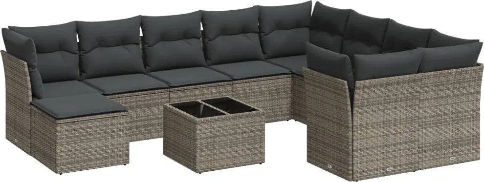 vidaXL Set canapele de grădină cu perne, 11 piese, gri, poliratan