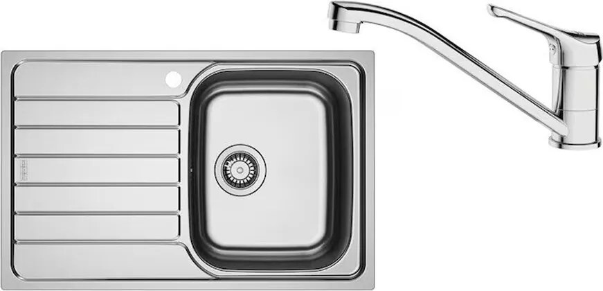 Chiuveta bucatarie inox Franke Spark 78x50 cm cu 1 cuva cu picurator dreapta finisaj lucios plus baterie crom