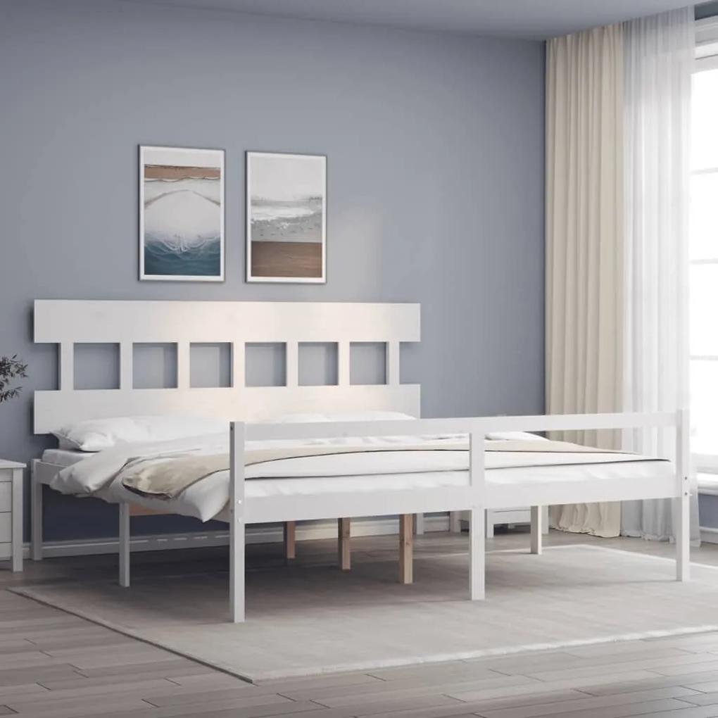 3195432 vidaXL Cadru de pat senior cu tăblie, alb, Super King Size, lemn masiv