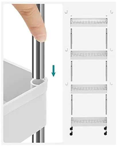 Organizator cu roti, Songmics, 42 x 13.5 x 87 cm, 4 rafturi, KSC08WT, Alb