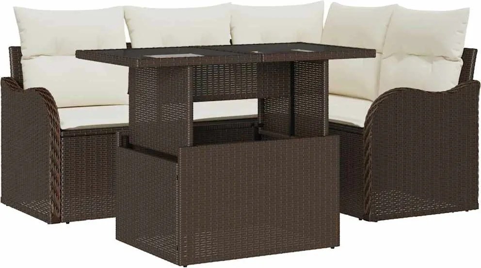 vidaXL Set de canapele pentru grădină cu pernă 5 pcs Maro Poli Rattan