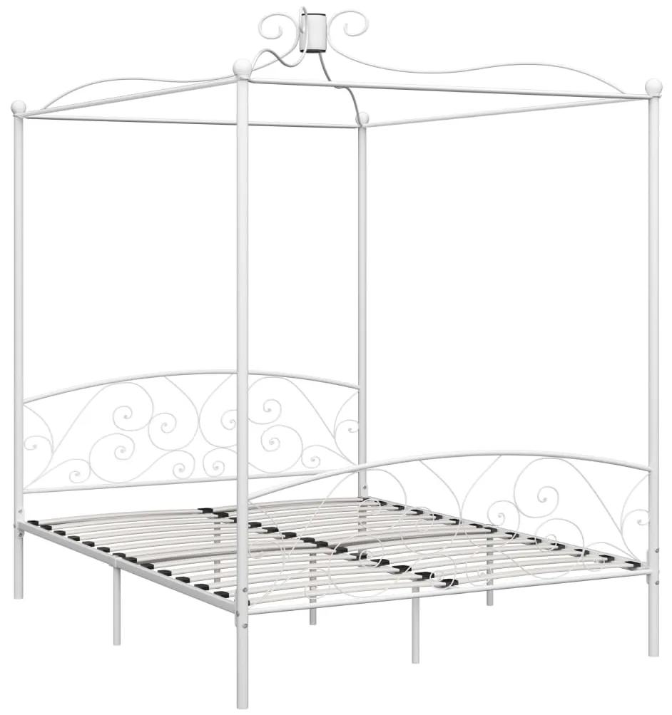 284472 vidaXL Cadru de pat cu baldachin, alb, 160 x 200 cm, metal