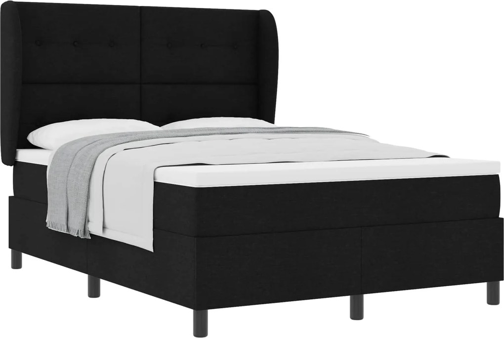 vidaXL Pat cu arcuri cu saltea Negru 140 x 190 cm țesătură