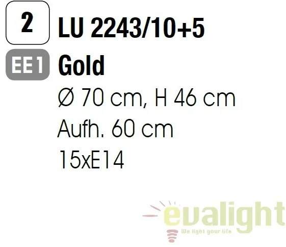 Candelabru stil clasic cu 15 brate Marie Claire auriu LU 2243/10+5 gold OR