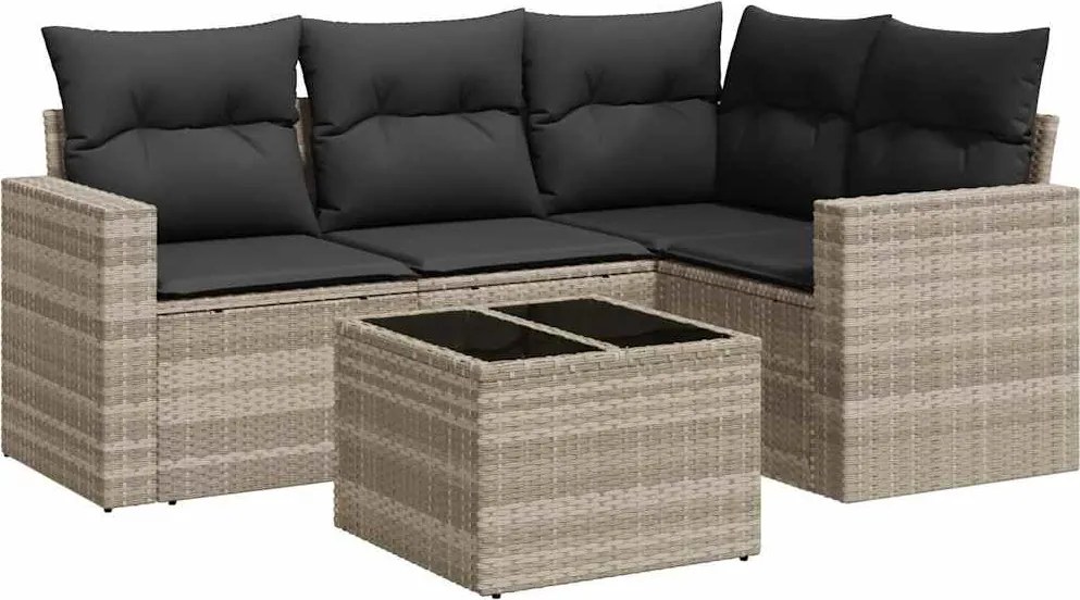 vidaXL Set canapele de grădină cu perne, 5 piese gri deschis poliratan