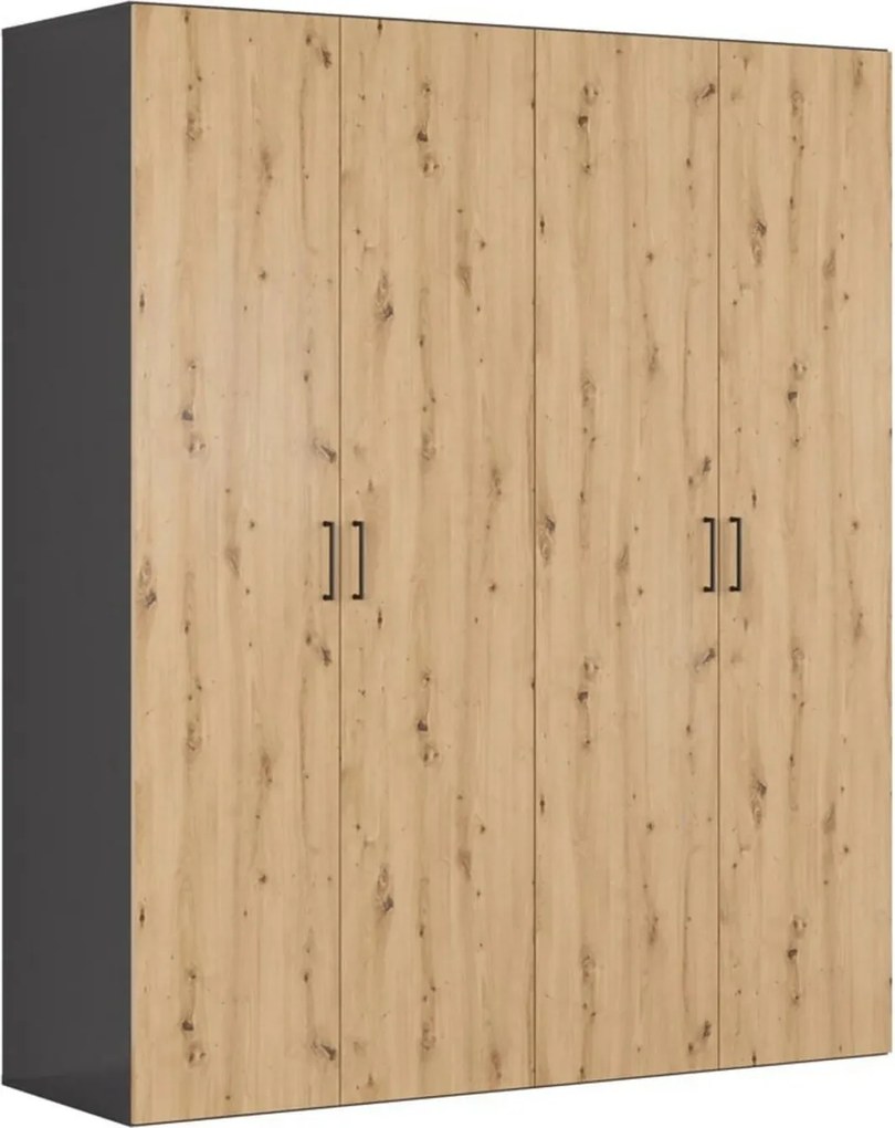 Dressing FLEX, gri grafit/stejar artisan, PAL, cu 4 usi, 200x66x240 cm