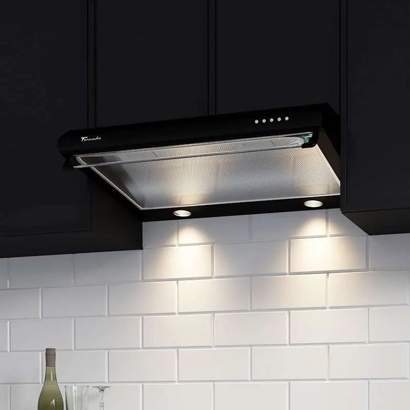 Hota traditionala Tornado Bona 20 (50) LED, 2 motoare, latime 50 cm, absorbtie 560 m3/ora, filtru anti-grasimi aluminiu 5 straturi, Negru