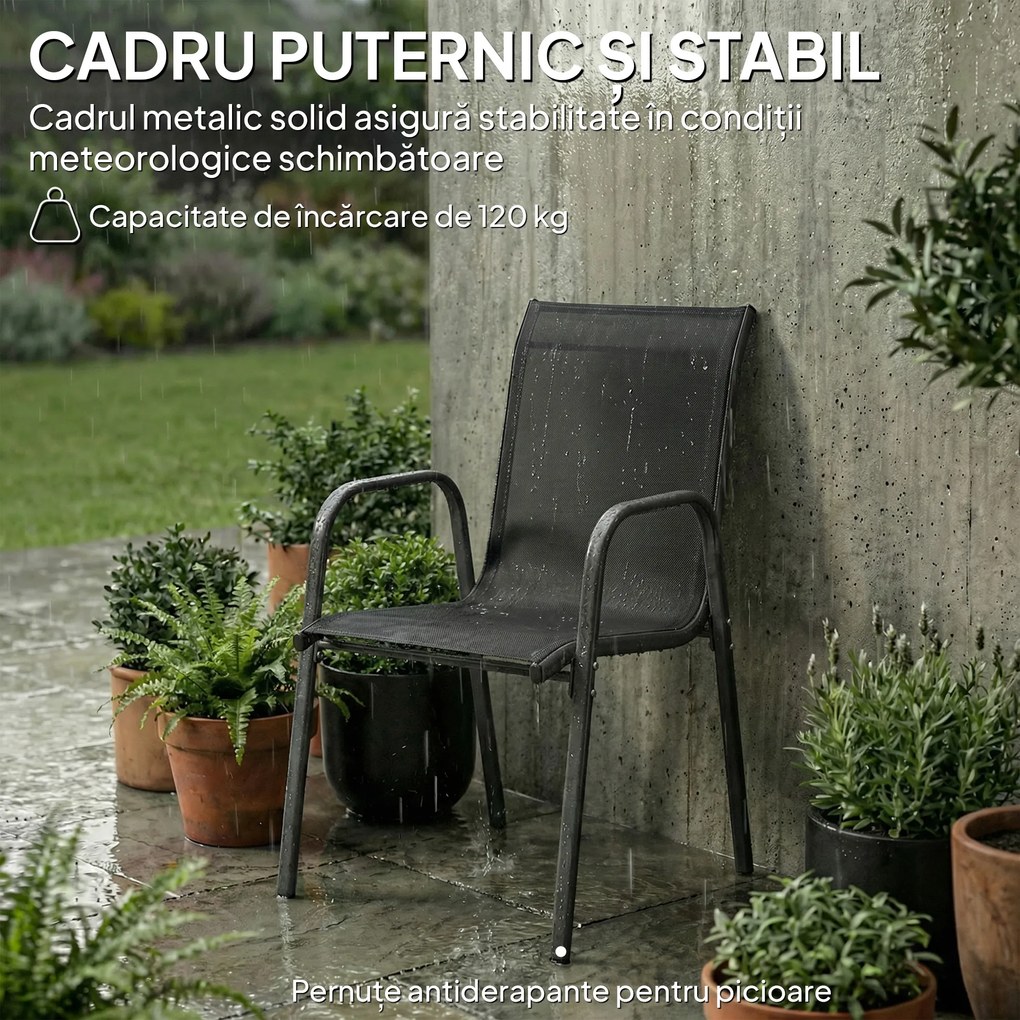 Outsunny Set de 4 Scaune Outsunny de Grădină Empilabile cu Spătar Înalt pentru Exterior | Aosom Romania
