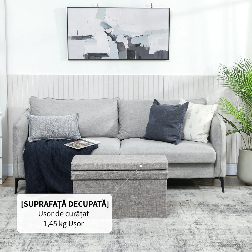 HOMCOM Bancă Pliabilă cu Spătar și Compartiment de 77L, Acoperire din Țesătură, 76x50x73 cm, Gri | Aosom Romania