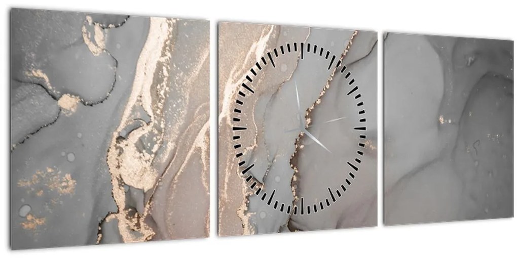 Tablou - Marmură gri-auriu (cu ceas) (90x30 cm)