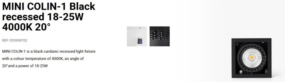 Spot LED incastrabil MINI COLIN-1 Black recessed 18-25W 4000K 20°