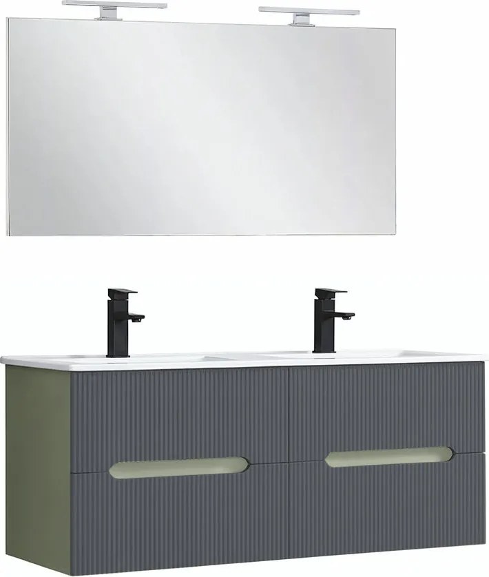 Trent Mobilier de baie 120 cm Lavetă ceramică cu oglindă 60x120 cm verde măslin-gri antracit