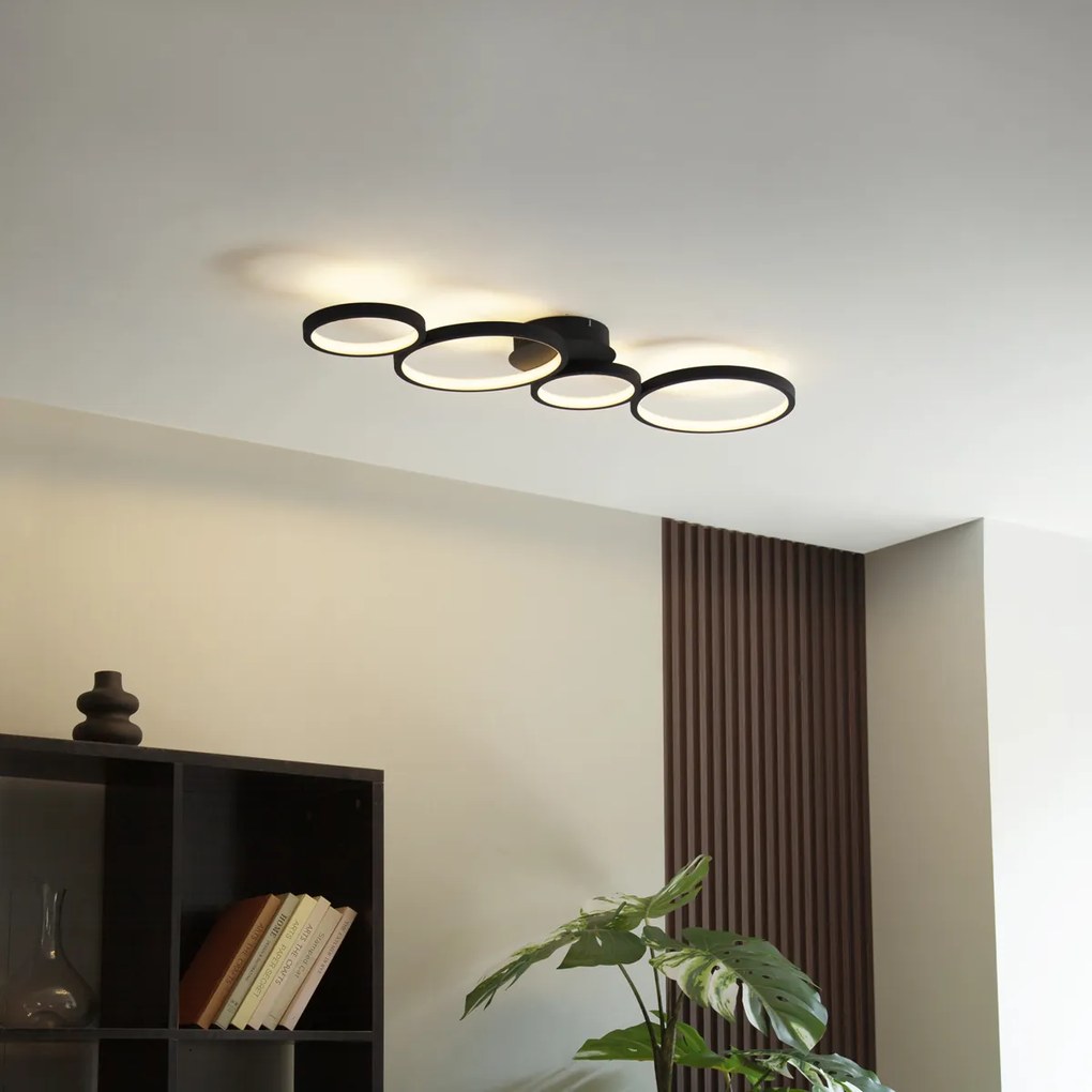 Plafoniera neagră cu LED integrat, dimmer cu 3 trepte, 4 lumini - Lupolo