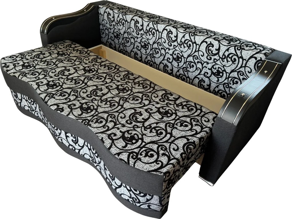 Canapea DIANA extensibila, 3 locuri, cu lada de depozitare, stofa gri cu negru , 220x100x80 Negru + Gri