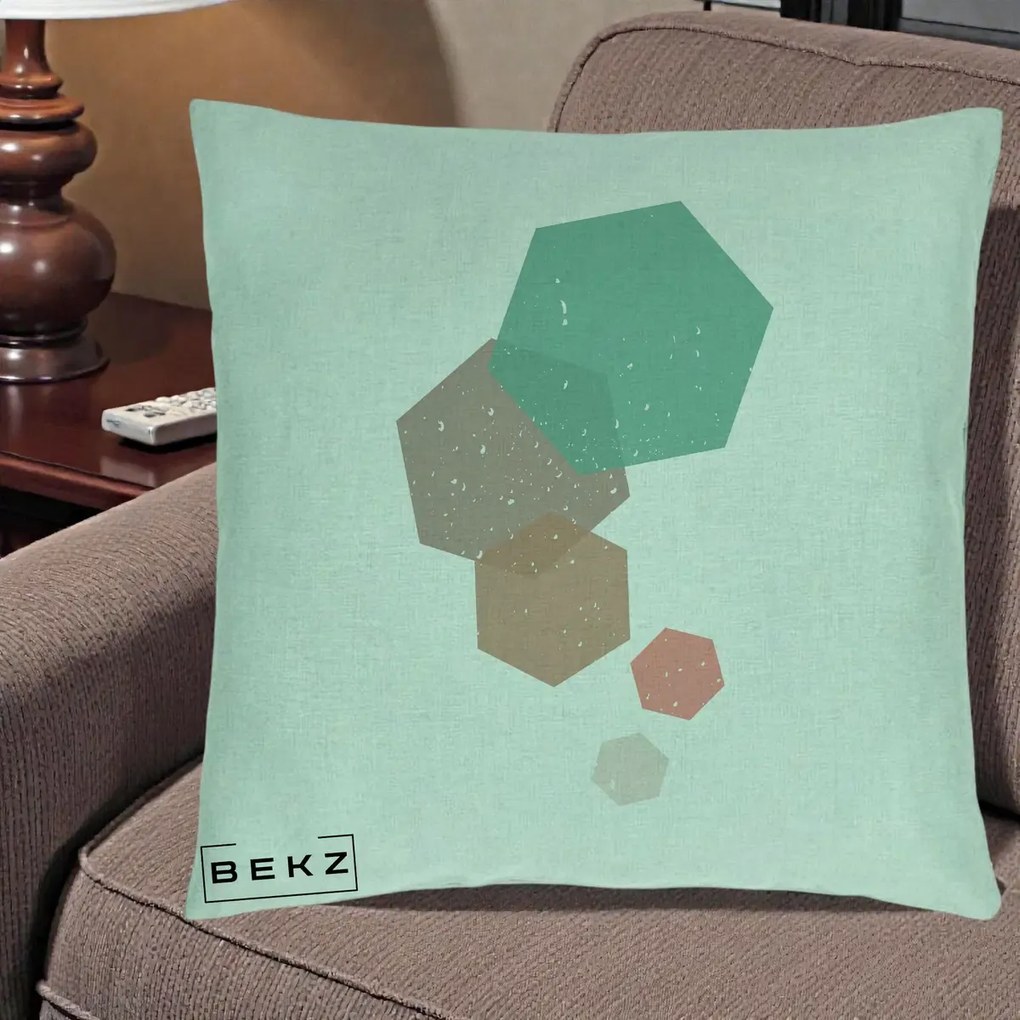Perna Decorativa Geometric Hexagoane Pastel, 40x40 cm, Verde Menta, Husa Detasabila, Perna Inclusa, BEKZ®