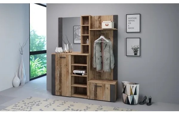 Panou de hol cu oglindă KEVIN, maro/negru