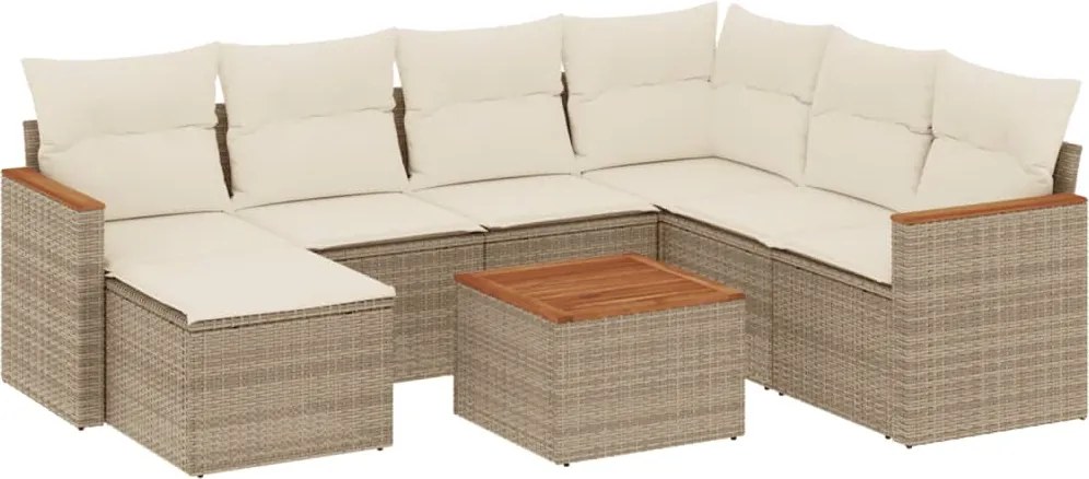 vidaXL Set canapele de grădină, 8 piese, cu perne, bej, poliratan