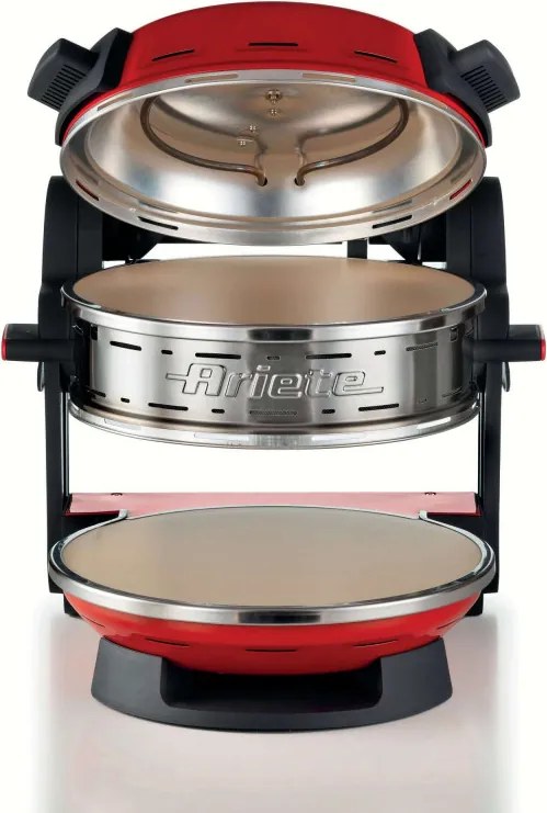 Cuptor dublu pentru pizza Ariete PIZZERIA 0927/00, 2300W, 32 cm, 2 termostate pana la 400C, 5 trepte, 2 placi de piatra, Acoperire antiaderenta, Rosu
