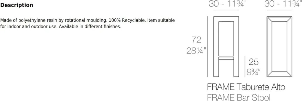 Scaun de bar exterior / interior design modern premium FRAME BAR STOOL 54076 Vondom