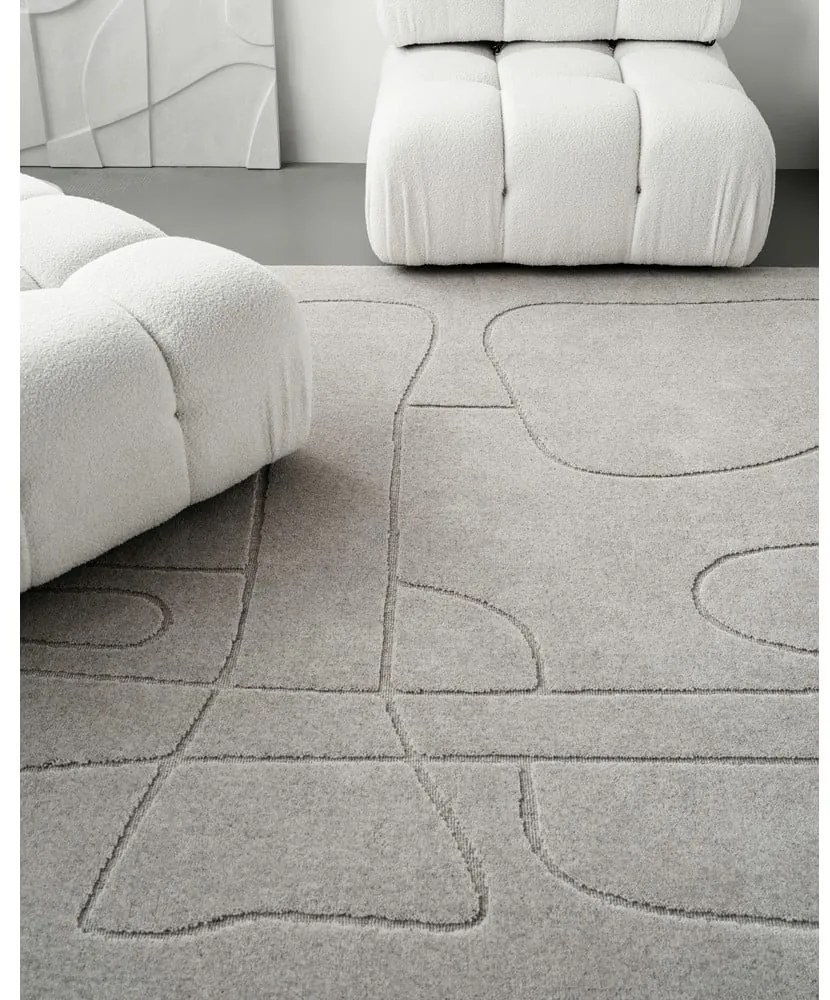 Covor gri deschis din lână 200x300 cm Morphic – Agnella