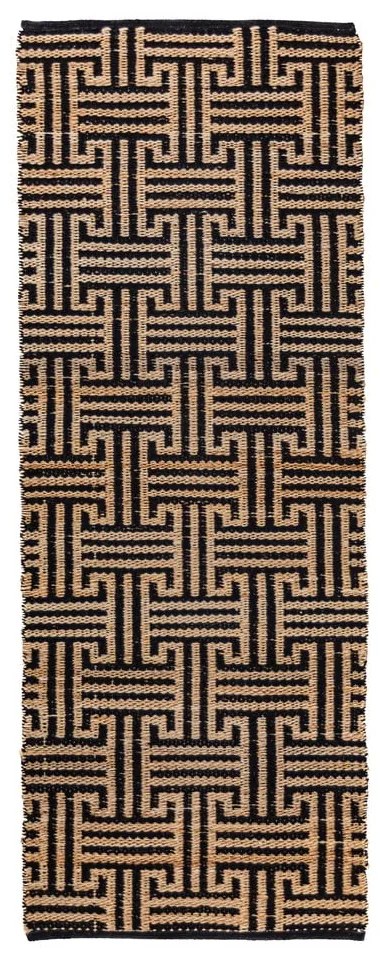 Covor tip traversă negru-în culoare naturală țesut manual din amestec de iută 80x230 cm Meander Jute – Flair Rugs