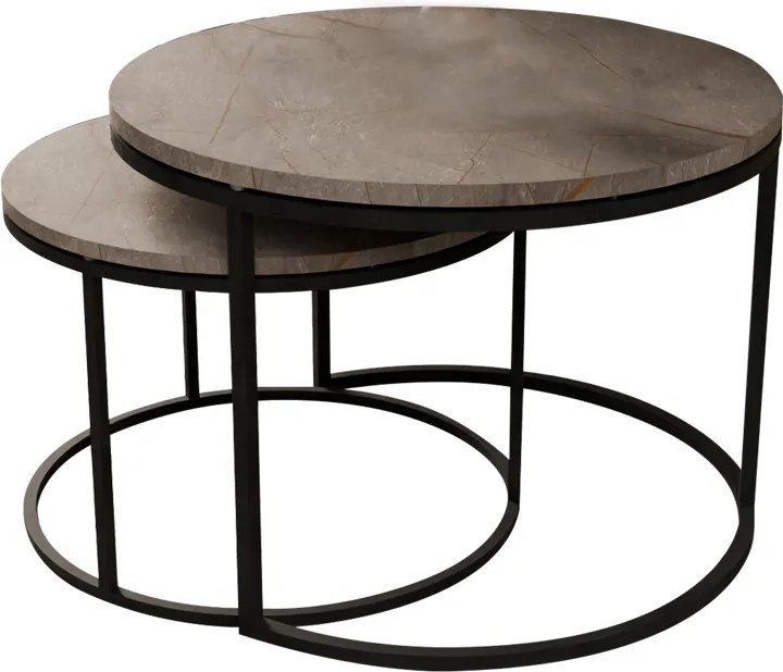 Set 2 Masute De Cafea Selmma PAL Finisaj Marmura Neagra, Picioare Aurii