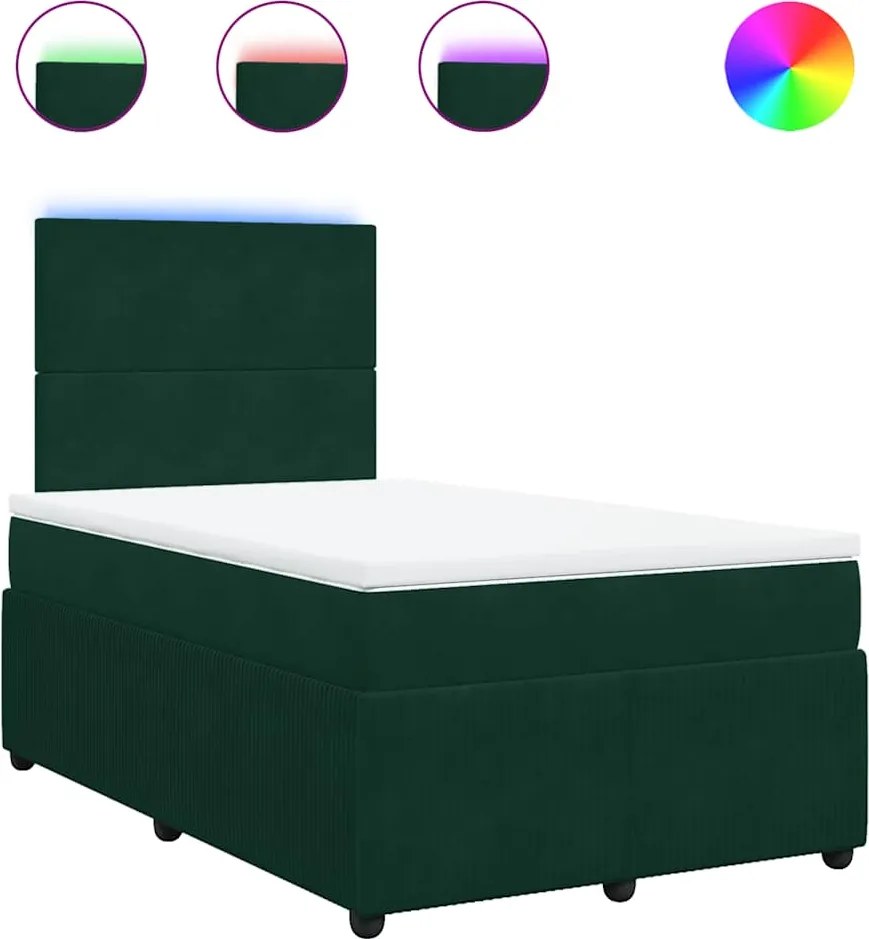 vidaXL Pat box spring cu saltea, verde închis, 120x200 cm, catifea
