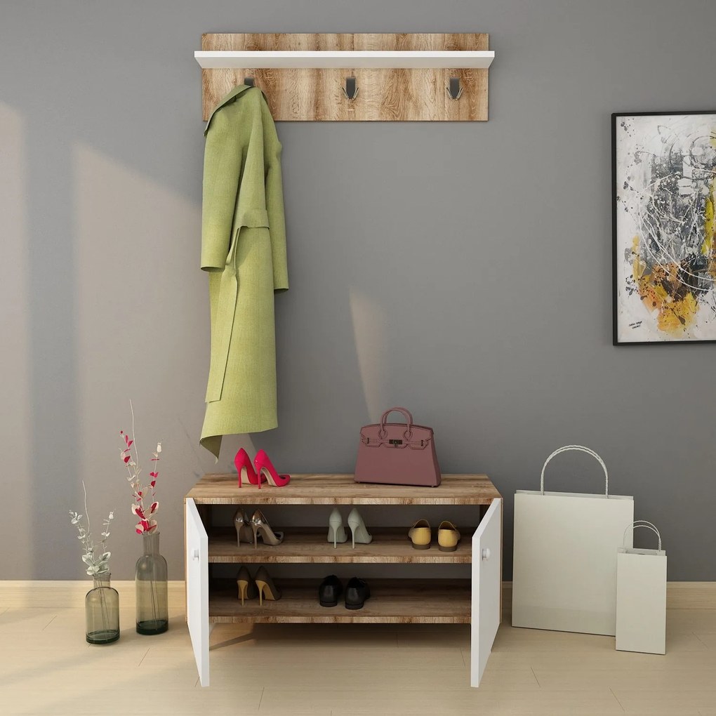 Set mobilier pentru hol Gardi (Stejar + Alb). 1072691