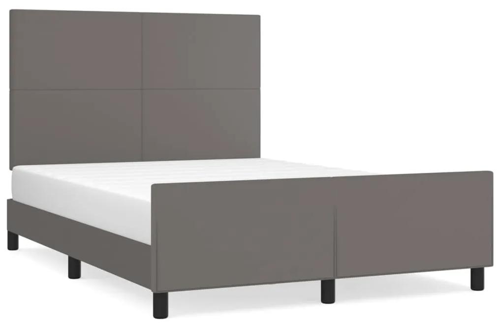Cadru de pat cu tablie, gri, 140x190 cm, piele ecologica Gri, 140 x 190 cm, Design simplu
