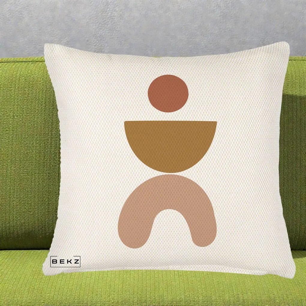 Perna Decorativa Geometric Boho Disc si Arc, 40x40 cm, Crem Reliefat, Husa Detasabila, Perna Inclusa, BEKZ®