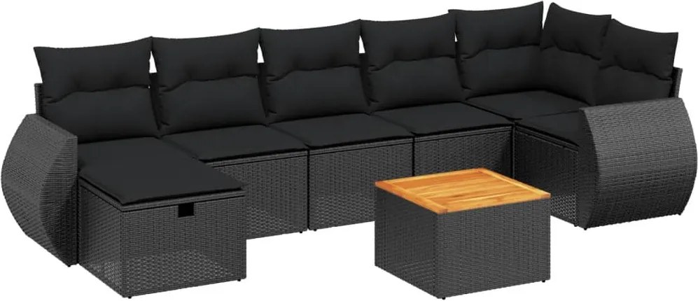 vidaXL Set mobilier de grădină cu perne, 8 piese, negru, poliratan