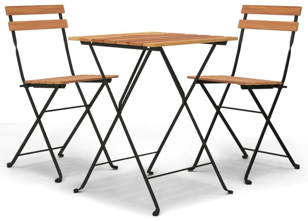319977 vidaXL Set mobilier de bistro pliabil, 3 piese, lemn masiv tec și oțel