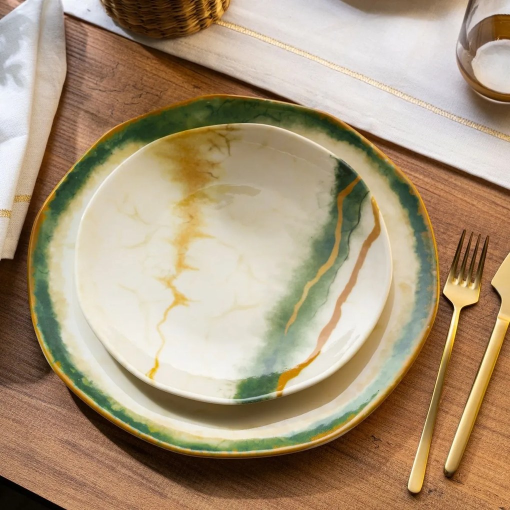 Set de 6 farfurii de desert și 1 farfurie deservit Emerald