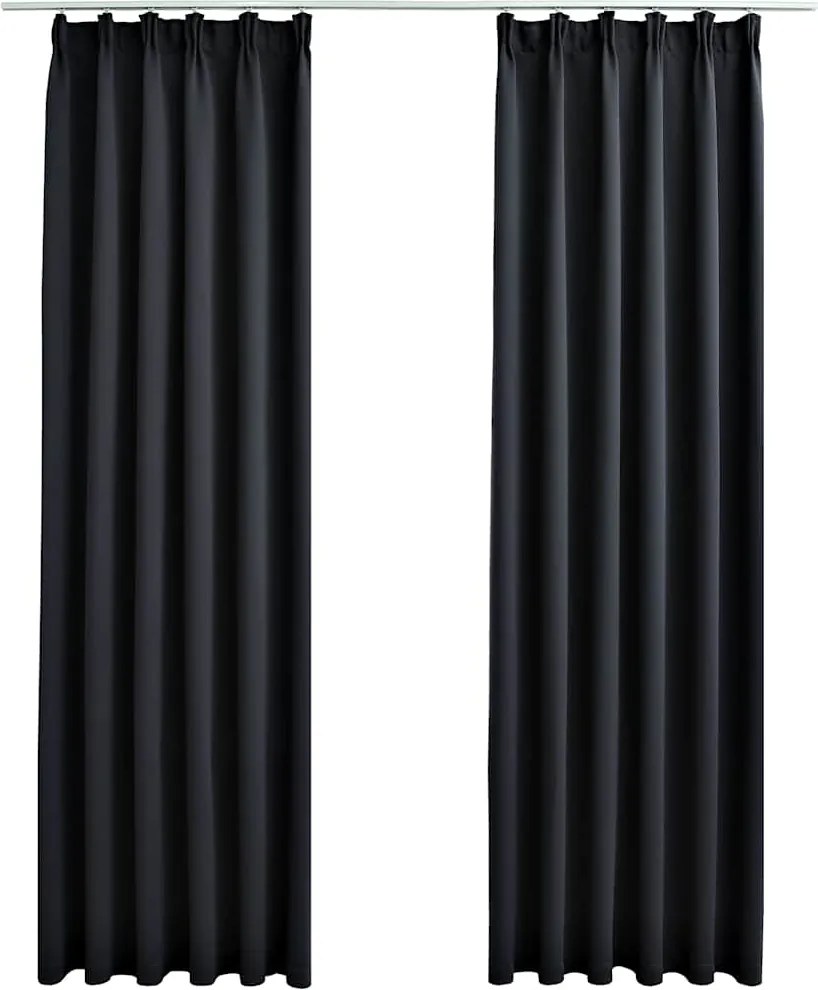 vidaXL Draperii opace cu cârlige, 2 buc., negru, 140 x 175 cm