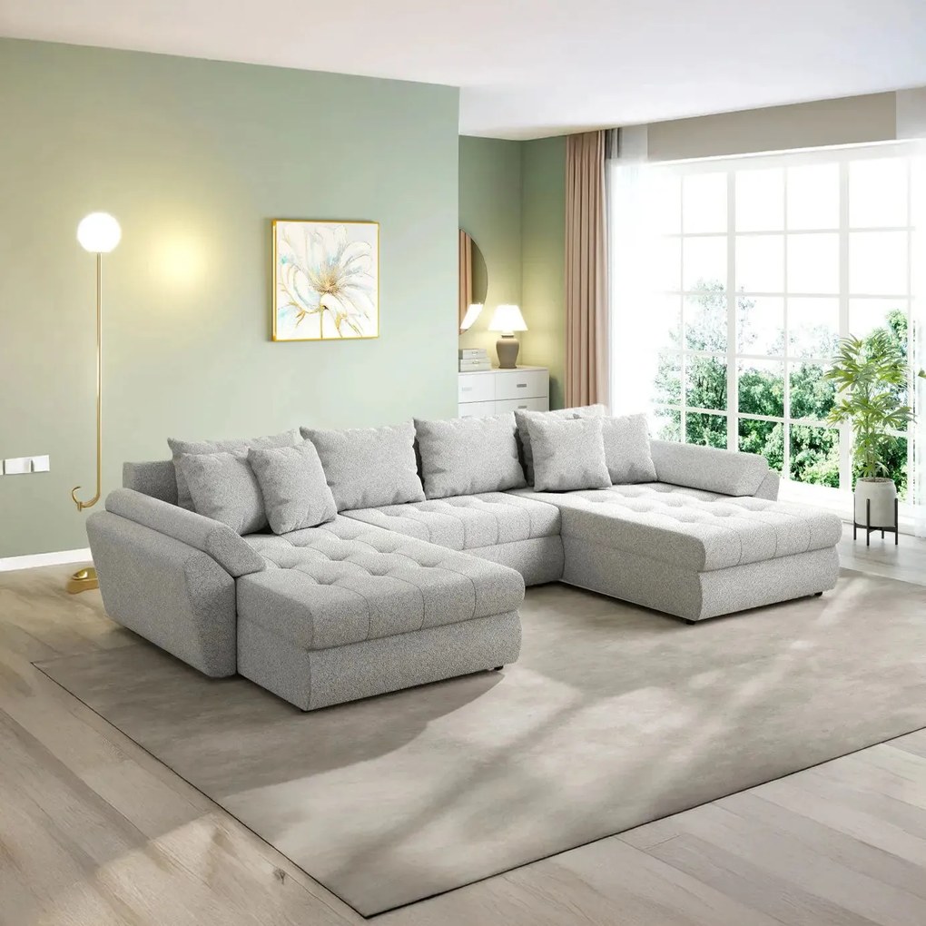 Colțar extensibil dumonde cu ladă de depozitare si sezut confortabil din spuma high-density, Loana U Euphoria Dove 355x185 cm